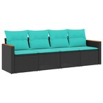 vidaXL Salon de jardin 4 Pièces avec coussins noir résine tressée