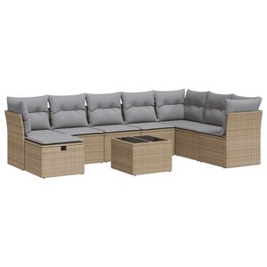 vidaXL Salon de jardin avec coussins 9 Pièces beige résine tressée