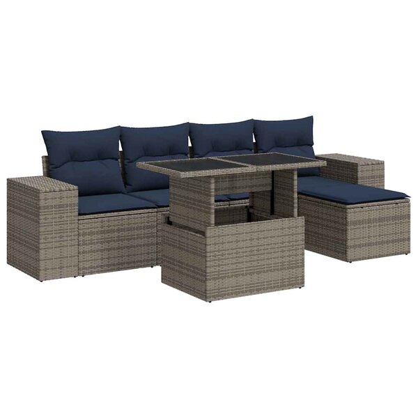 vidaXL Salon de jardin avec coussins 6 Pièces gris résine tressée acacia