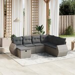 vidaXL Salon de jardin avec coussins 7 Pièces gris résine tressée