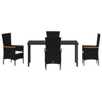 vidaXL Ensemble de salle à manger de jardin 5 pièces avec coussins en poly rattan noir