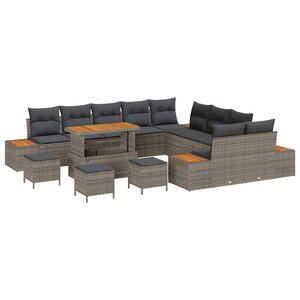 vidaXL Ensemble de canapé de jardin 14 Pièces Gris Poly rotin