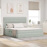 vidaXL Lit de rangement LED avec matelas Gris clair 160 x 200 cm