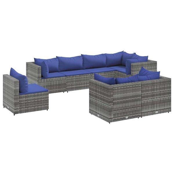 vidaXL Salon de jardin 8 Pièces avec coussins Gris Résine tressée