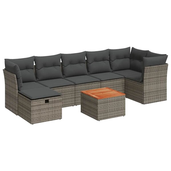 vidaXL Salon de jardin 8 Pièces avec coussins gris résine tressée
