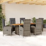 vidaXL Ensemble à manger de jardin et coussins 7 Pièces gris rotin