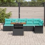 vidaXL Ensemble de canapé de jardin avec coussin 7 Pièces Noir et bleu