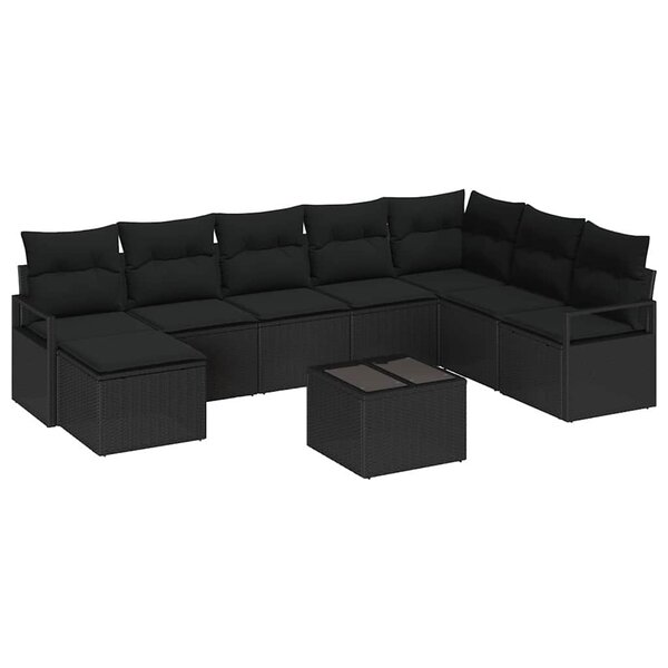 vidaXL Ensemble de canapé de jardin 9 Pièces Noir Poly rotin