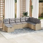 Ensemble de canapé de jardin 8 pièces avec coussins en poly rotin beige