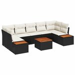 vidaXL Ensemble de canapé de jardin avec coussin 8 Pièces Noir Poly rotin