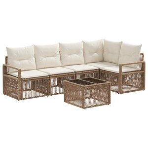 vidaXL Ensemble de canapé de jardin 6 Pièces Beige polyrotin