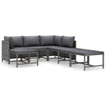 Salon de jardin meuble d'extérieur ensemble de mobilier 7 pièces avec coussins résine tressée gris 02_0017269