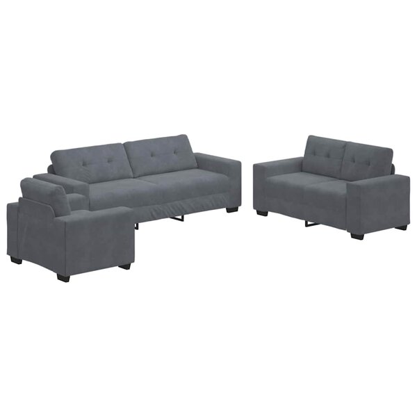 vidaXL Ensemble de Canapés 3 Pièces Gris foncé 221 x 80 x 80 cm Velours