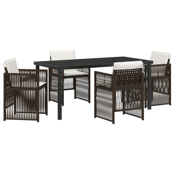 Ensemble de Salle à Manger de Jardin de 5 Pièces avec Coussins Marron Poly Rattan