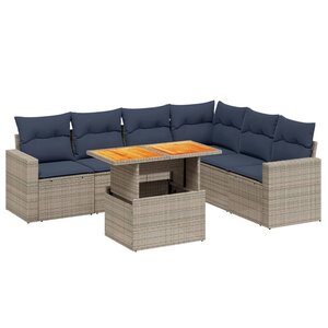 vidaXL Salon de jardin 7 Pièces avec coussins gris résine tressée