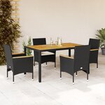 vidaXL Ensemble à manger de jardin et coussins 5 Pièces noir rotin acacia