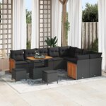 vidaXL Ensemble de canapé de jardin avec coussin 12 Pièces Noir