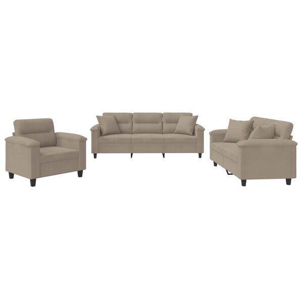 vidaXL Ensemble de canapés 3 Pièces avec coussins Taupe Tissu microfibre