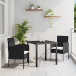 vidaXL Ensemble de salle à manger de jardin 3 pièces avec coussins - Poly rotin noir