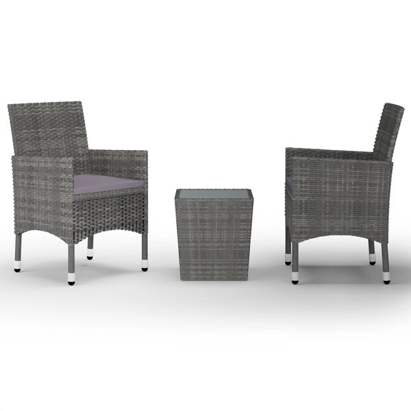 Ensemble de bistro jardin meuble extérieur terrasse 3 pièces résine tressée et verre trempé gris 02_0013524