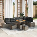 Ensemble de canapé de jardin 9 pièces avec coussins poly rotin gris acacia