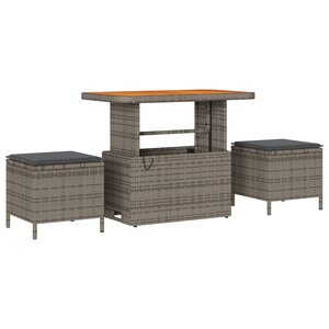 Ensemble de salle à manger de jardin 3 pièces avec coussins gris en poly rotin et acacia