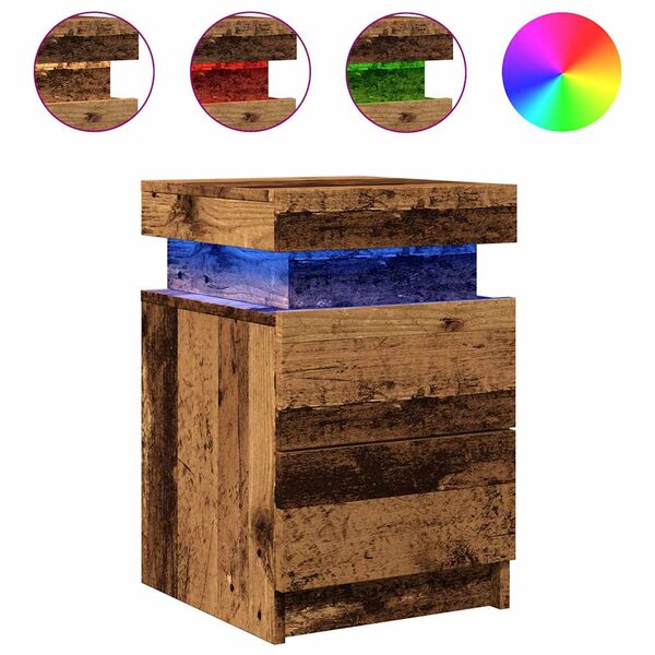 vidaXL Table de chevet et LED vieux bois 35x39x55 cm bois d'ingénierie