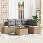 vidaXL Ensemble de Canapé de Jardin de 5 Pièces avec Coussins Beige Rotin Poly Acacia