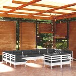 vidaXL Salon de jardin 12 Pièces avec coussins blanc bois de pin solide