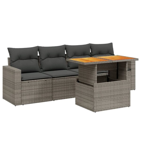 vidaXL Salon de jardin 5 Pièces avec coussins gris résine tressée