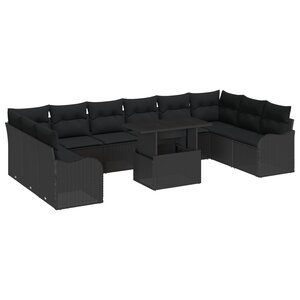 Canapé jardin vidaXL 11 pièces avec coussins en rotin poly noir