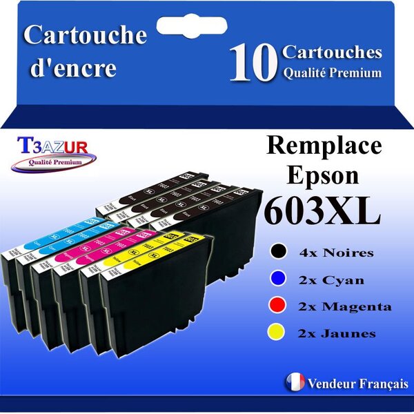 T3AZUR - 10 Cartouches Compatibles avec Epson 603 603XL Noire pour Epson XP-2100  XP-2105  XP-2150  XP-2155  XP-3100  XP-3105  XP-3150