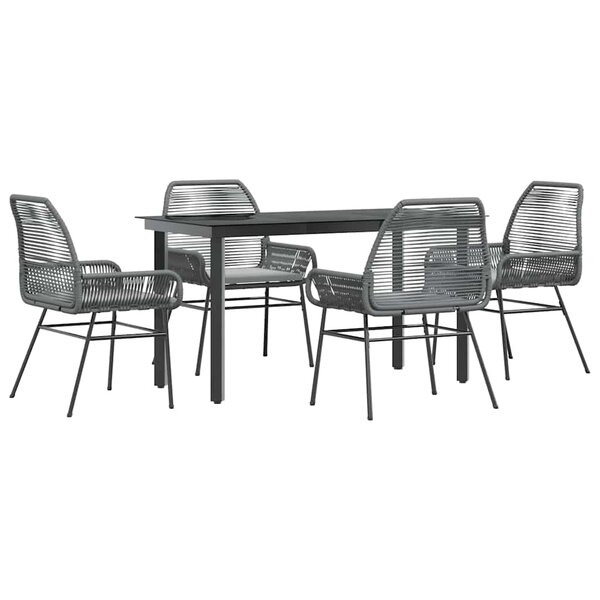 vidaXL Ensemble à manger jardin coussins 5 Pièces gris poly rotin verre