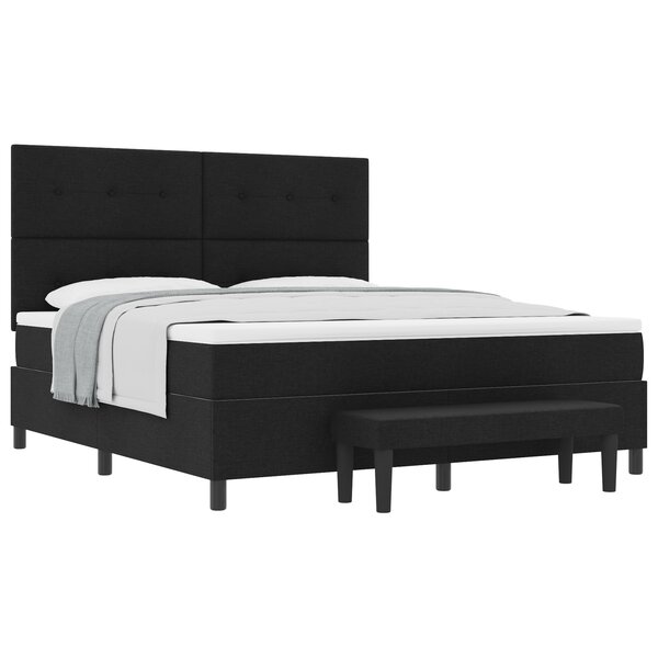 vidaXL Lit à ressorts avec matelas et banc Noir 180x200 cm Tissu