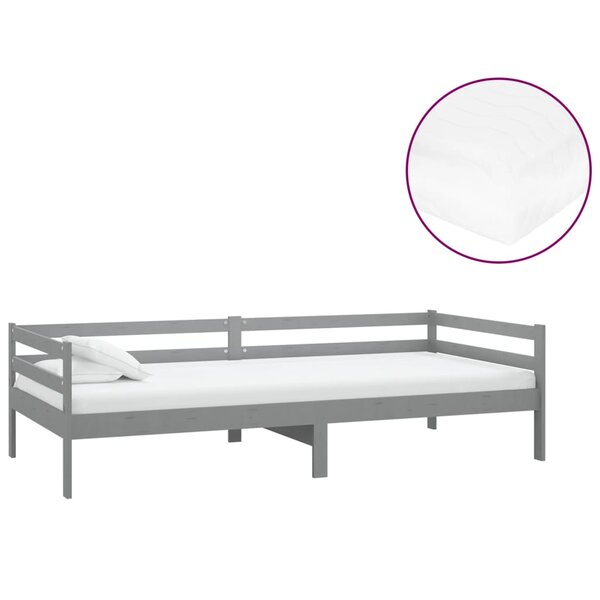 vidaXL Lit de repos avec matelas 90x200 cm Gris Bois de pin massif