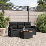 vidaXL Salon de jardin 4 Pièces avec coussins noir résine tressée