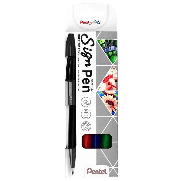 Stylo feutre sign pen s520  étui de 4 pentel arts