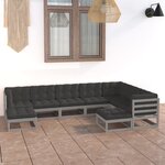 vidaXL Salon de jardin 9 Pièces avec coussins Gris Bois de pin massif