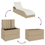 VidaXL Chaise longue pliante coussin et rangement beige résine tressée