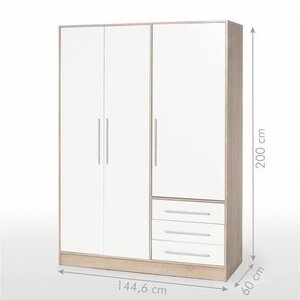 Armoire - Bois aggloméré chêne et blanc - Chambre - 144 6 cm