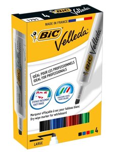 Pack de 4 Feutres tableau blanc effaçable à sec 1791 Pointe Biseau Large N/B/R/V VELLEDA