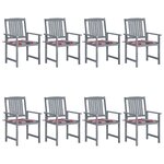 vidaXL Chaises de jardin et coussins lot de 8 Bois acacia solide Gris