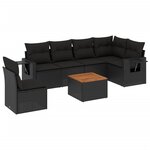 vidaXL Salon de jardin 7 Pièces avec coussins noir résine tressée