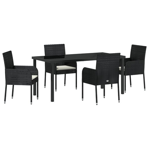 vidaXL Ensemble de Salle à Manger de Jardin 5 Pièces avec Coussins Noir Rattan