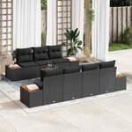 vidaXL Ensemble de canapé de jardin avec coussin 8 Pièces Noir Poly rotin