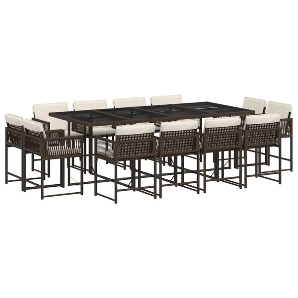 vidaXL Ensemble à manger de jardin avec coussins 13 Pièces marron rotin