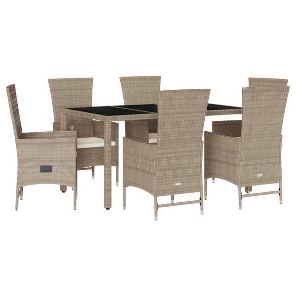 vidaXL Ensemble à manger de jardin et coussins 7 Pièces beige poly rotin