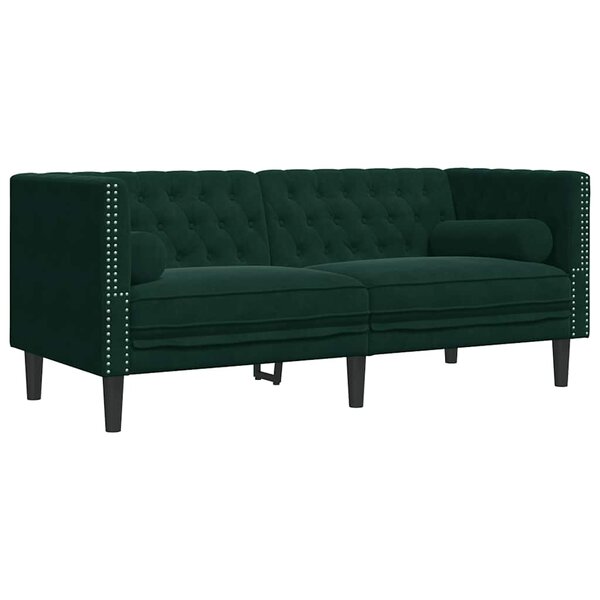 vidaXL Canapé Chesterfield avec traversins 2 places vert foncé velours