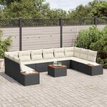 vidaXL Ensemble de canapé de jardin 11 Pièces Noir et crème Poly rotin
