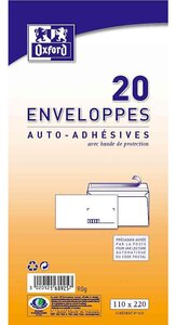 Paquet de 20 enveloppes précasées dl 110 x 220 mm 80g blanche oxford